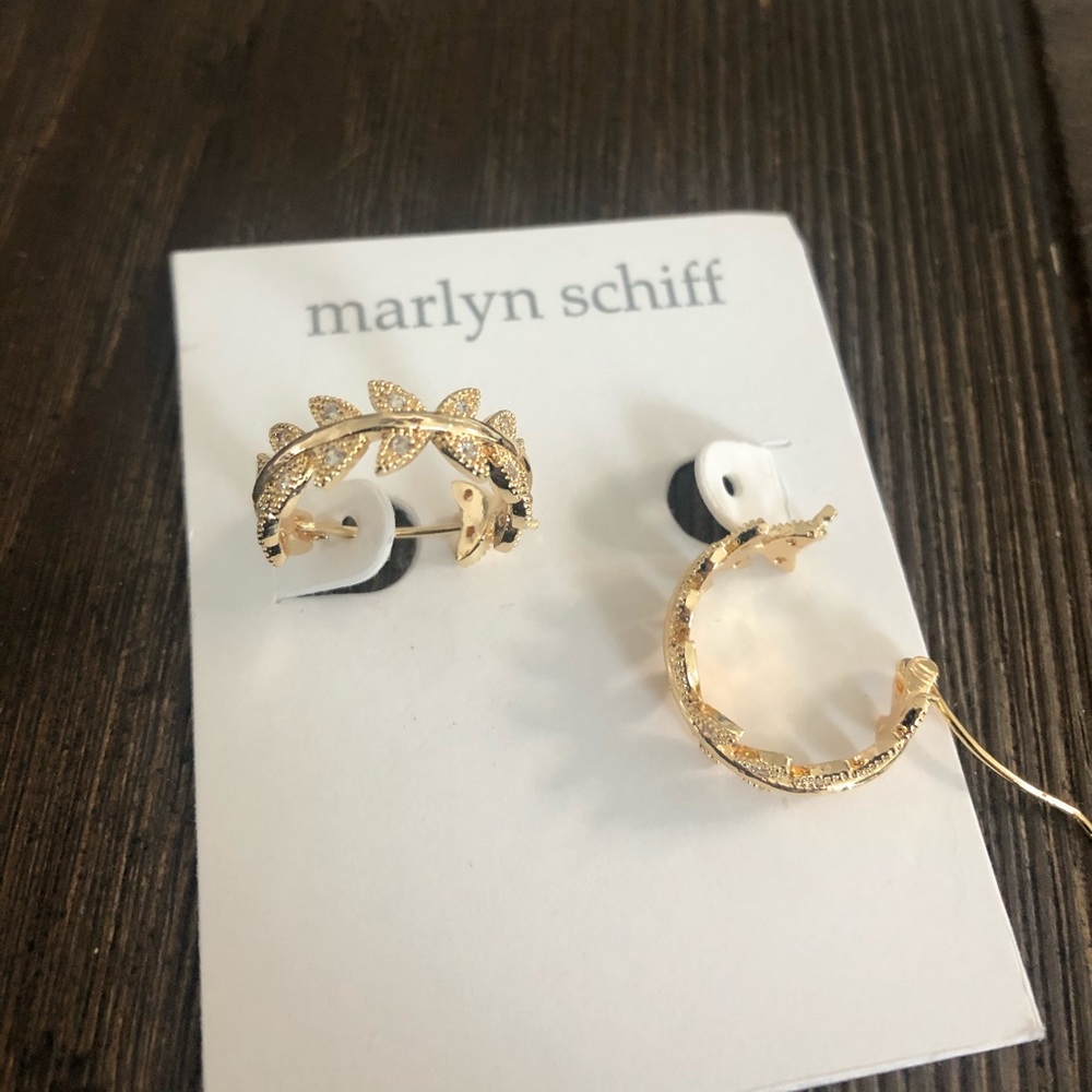 Marlyn Schiff gold hoop earrings with rhinestones